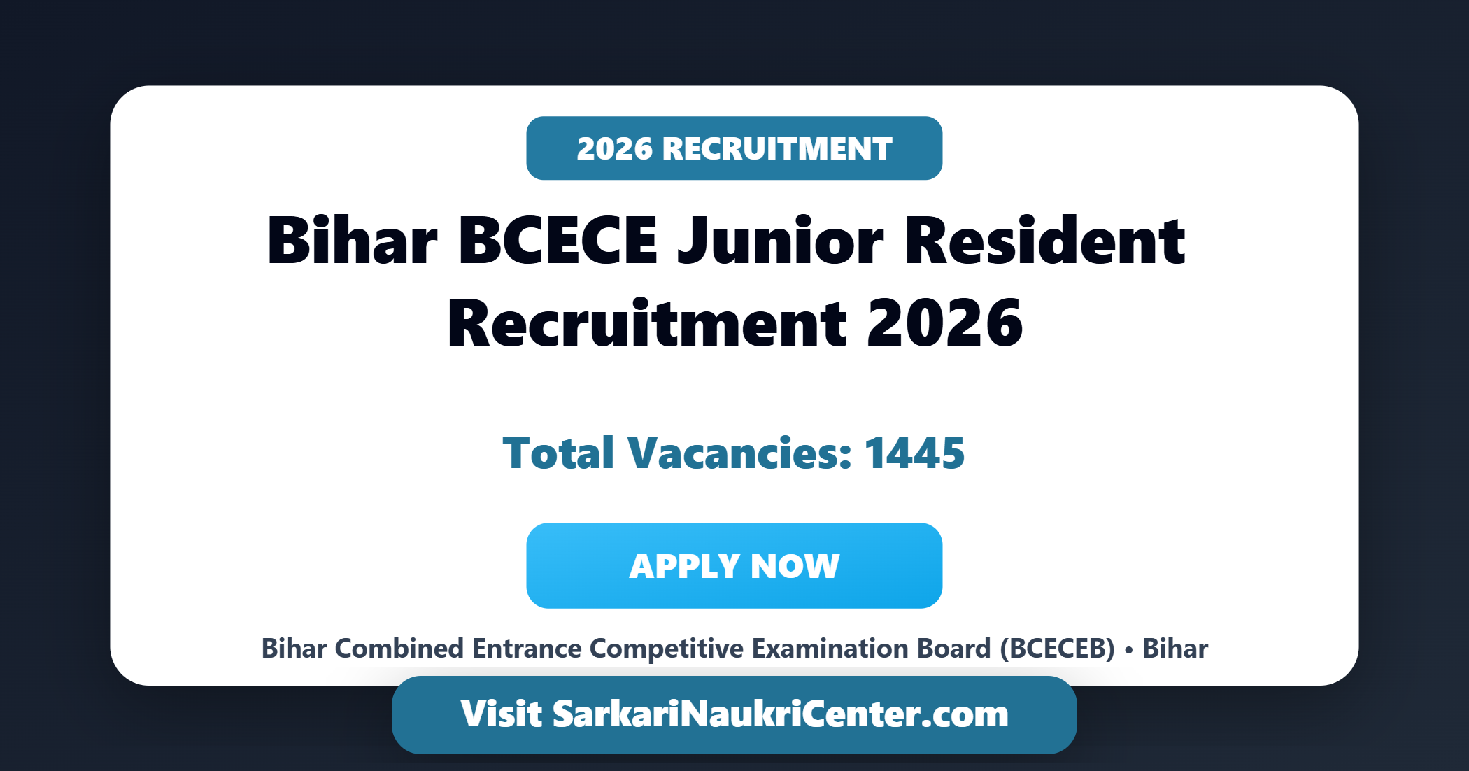 Bihar BCECEB Junior Resident Recruitment 2026