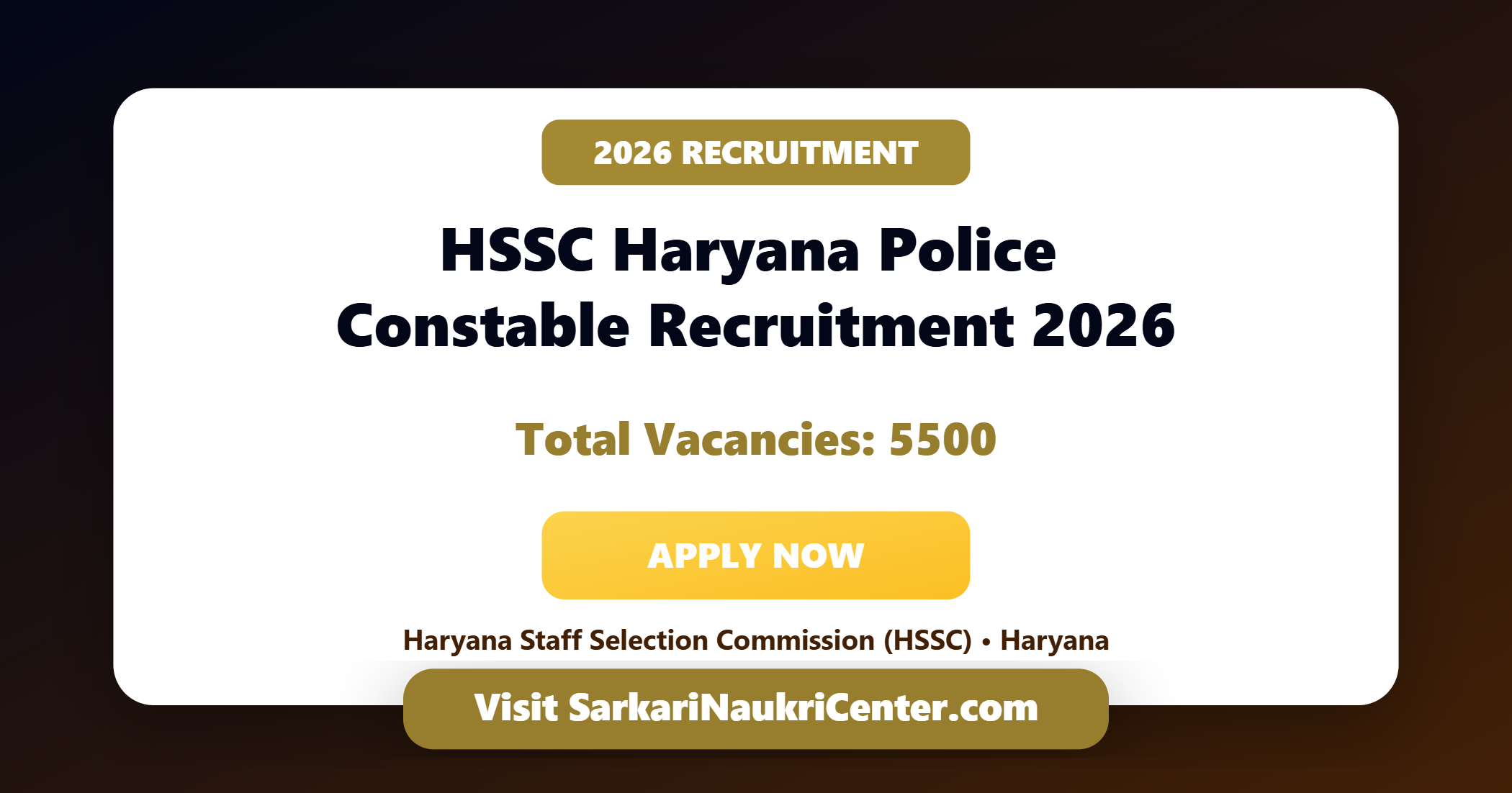 HSSC Haryana Police Constable GD Recruitment 2026 - Apply Online for 5500 Posts