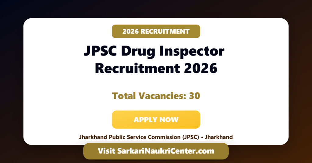 JPSC Drug Inspector Recruitment 2026 Apply for 30 Vacancies image