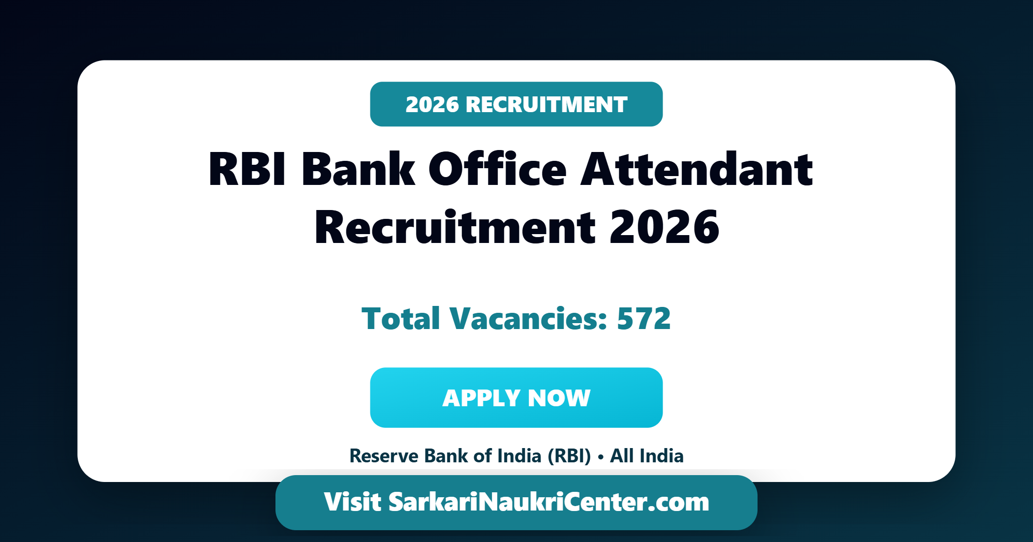 RBI Office Attendant Recruitment 2026, 572 Vacancy Apply Online