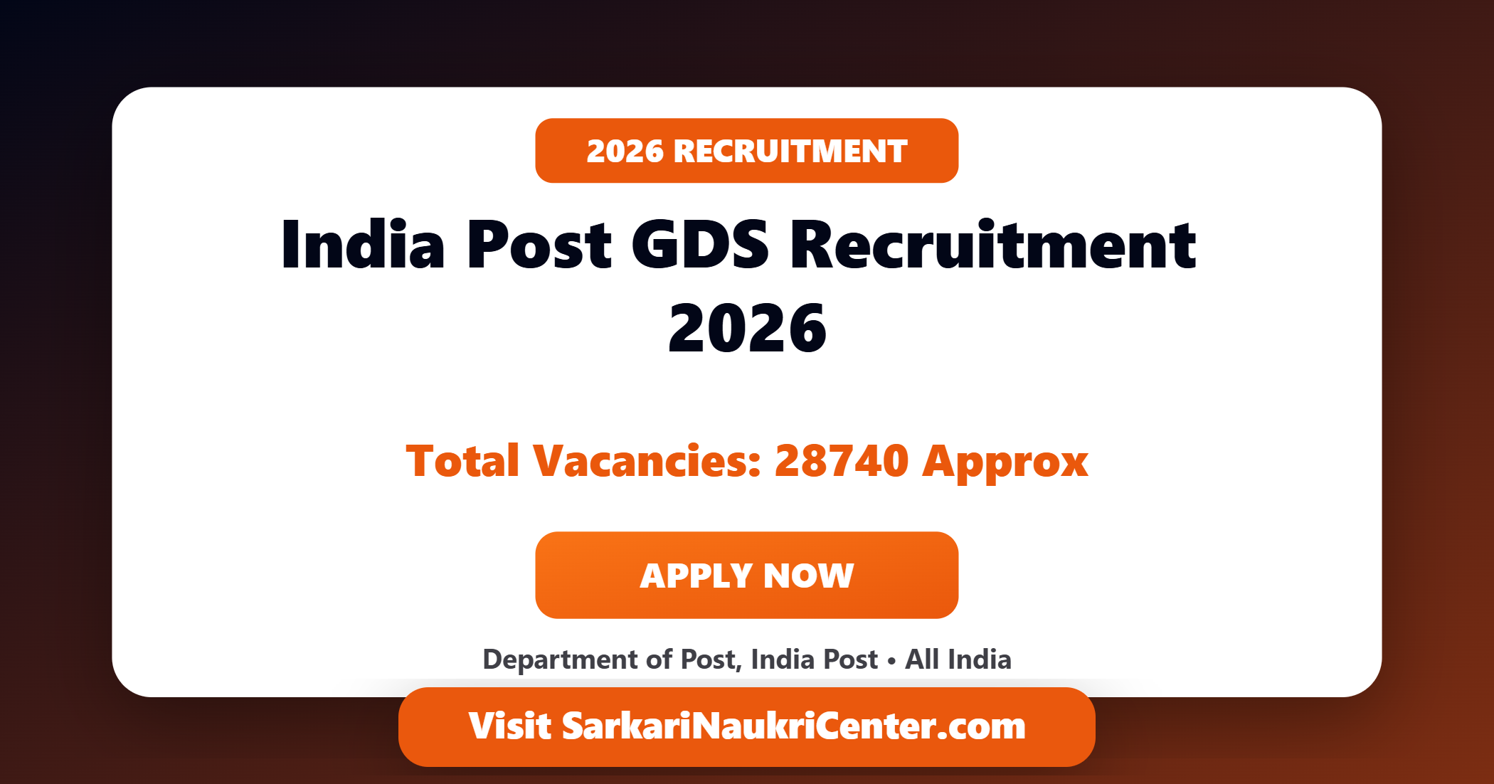 India Post GDS Recruitment 2026 - 28740 Gramin Dak Sevak Vacancy image