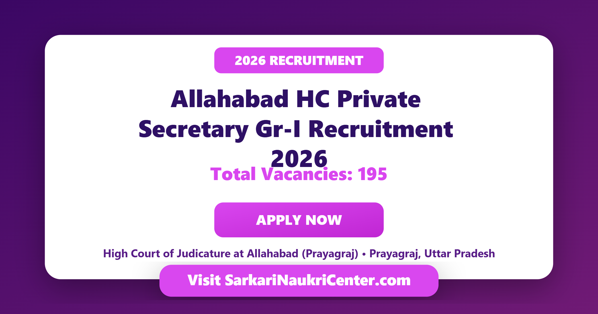 Allahabad HC Private Secretary Grade-I Recruitment 2026 image