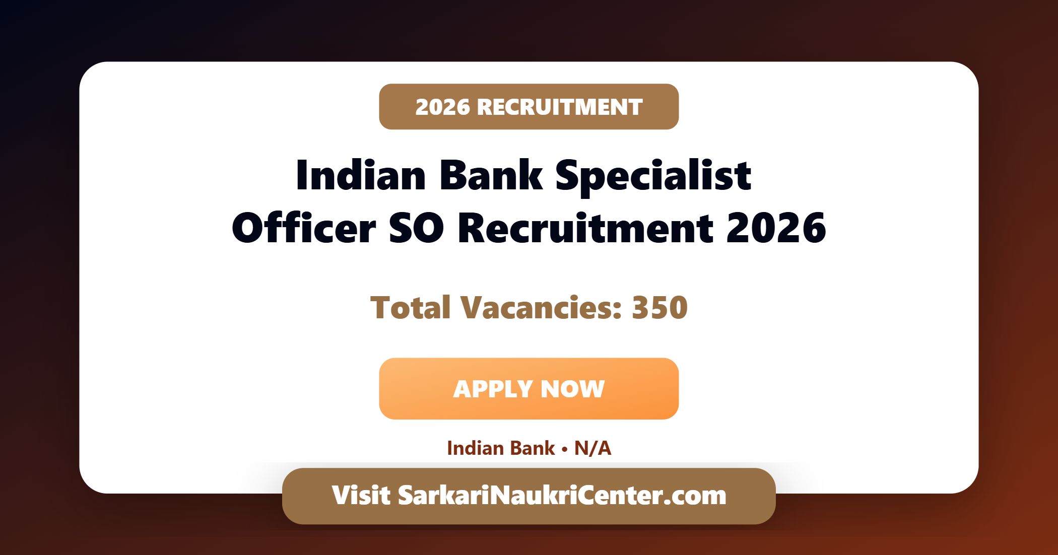 Indian Bank Specialist Officer Recruitment 2026 image