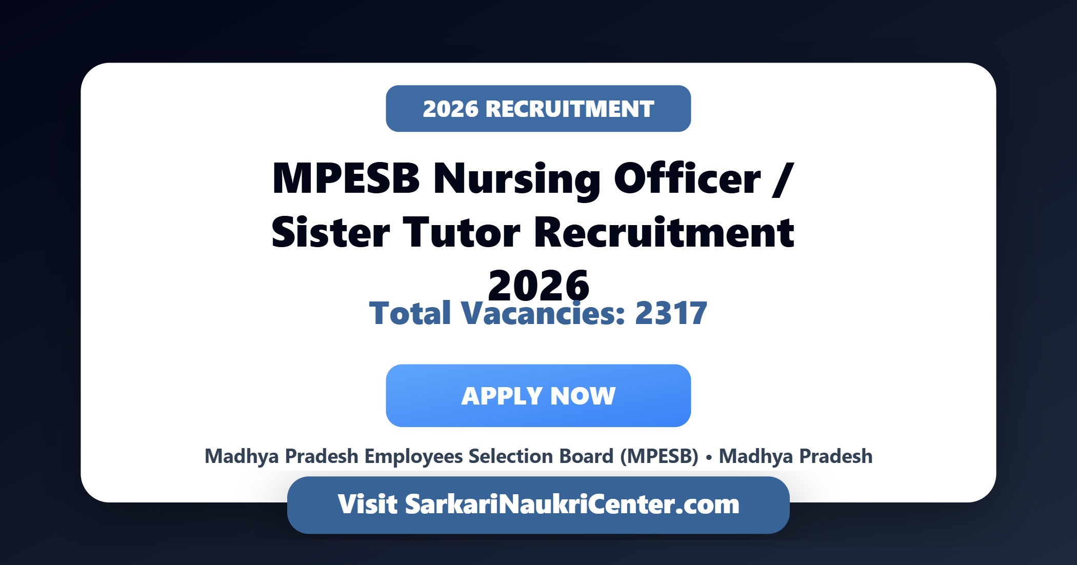 MPESB Nursing Officer and Sister Tutor Vacancy 2026 image
